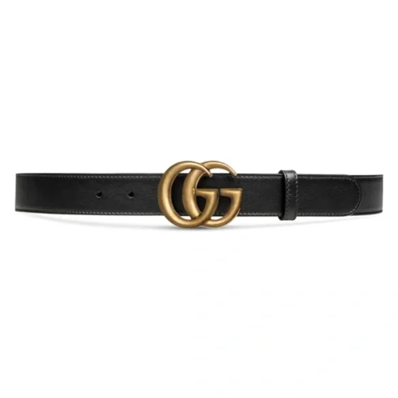 Unisex Gucci Gold and Black Leather Belt with Iconic GG Buckle GUCCI Plus G Brass Buckle Gold Silver Waist Belt Black  main image 4
